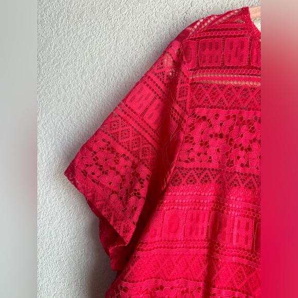 Signature by Sangria Coral Red Lace Overlay Short Sleeve Fit & Flare Dress 20W - Picture 7 of 12